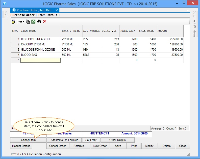 purchase order item details